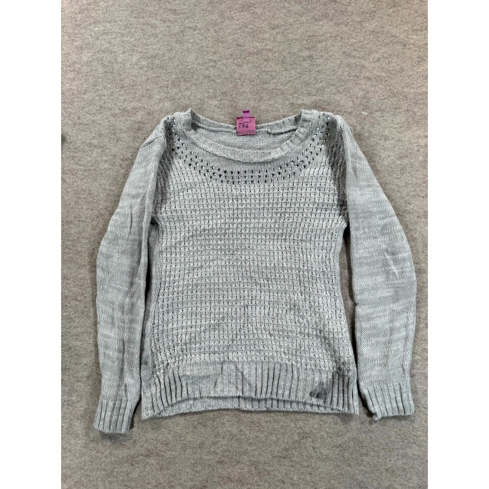 Pink Angel Girls Gray Rhinestone Embellished Knitted Pullover Sweater Size 12-13